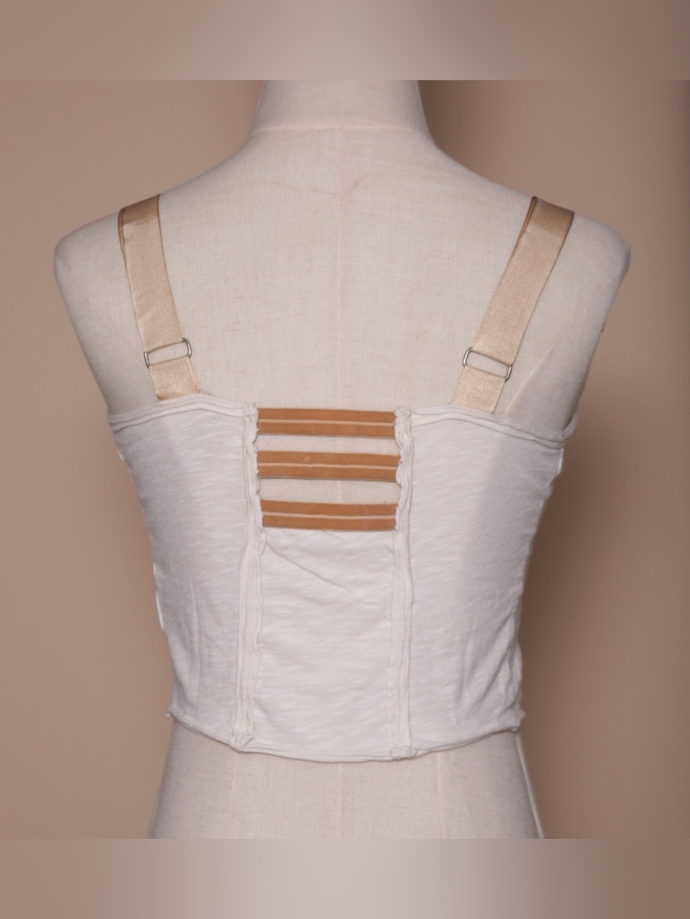 Vintage Y2K Free People Velvet Lace Crop Cami Tank Ivory Blush Boho M - Picture 4 of 5